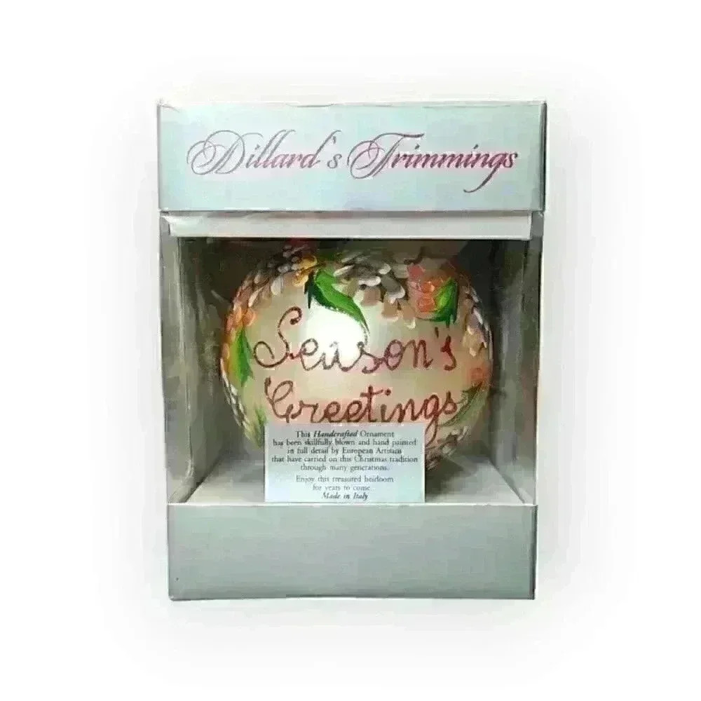 Christmas Ornament Dillard's Trimmings Hand Painted Season's Greetings Pinecones